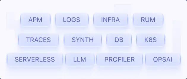 APM, infrastructure, logs, distributed tracing, RUM, synthetic, database, container, serverless, and LLM observability — all bundled. If you can do it in Datadog, you can do it here.