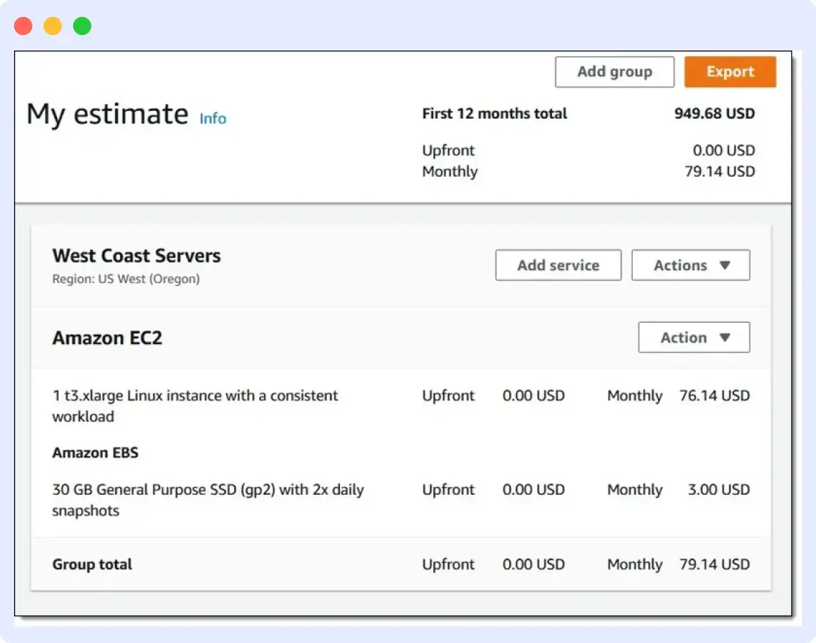 AWS Pricing Calculator dashboard to reduce AWS cost