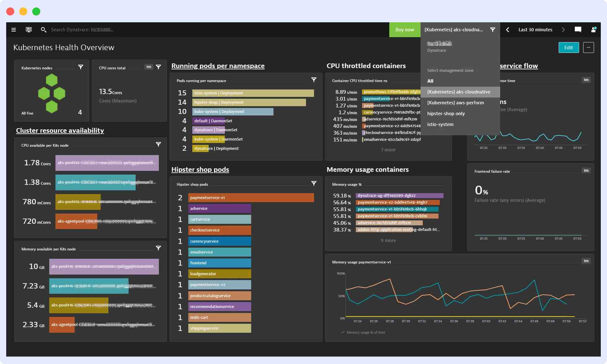 dynatrace kubernetes monitoring dashboard