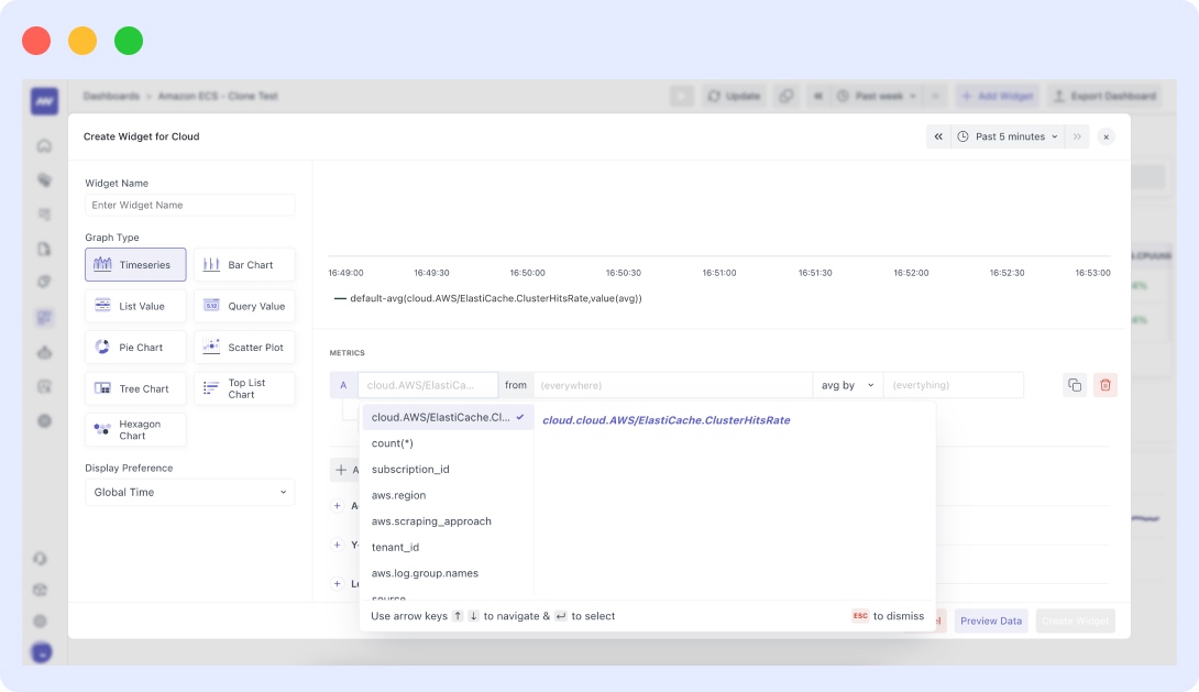 create widget in aws monitoring middleware