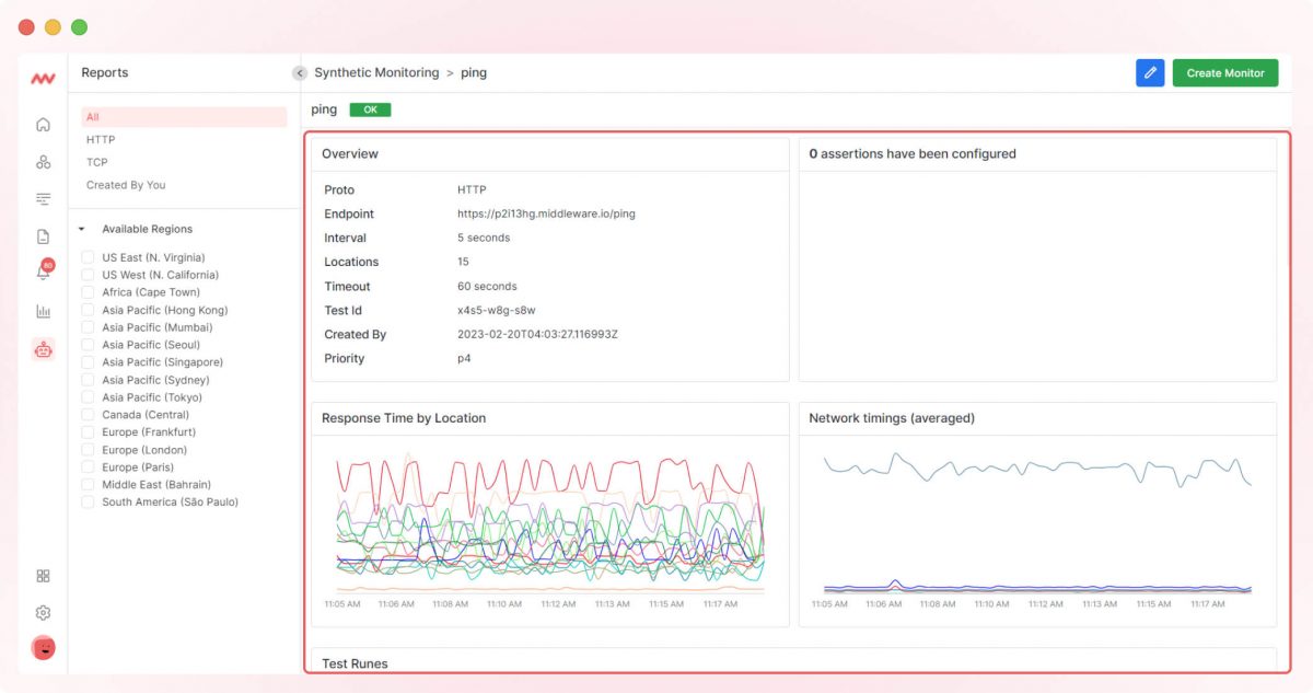 Synthetic monitoring dashboard