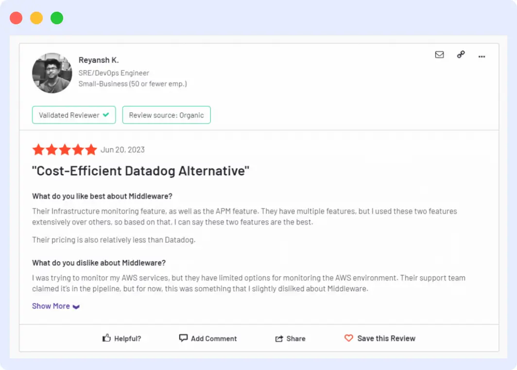Middleware’s review on G2