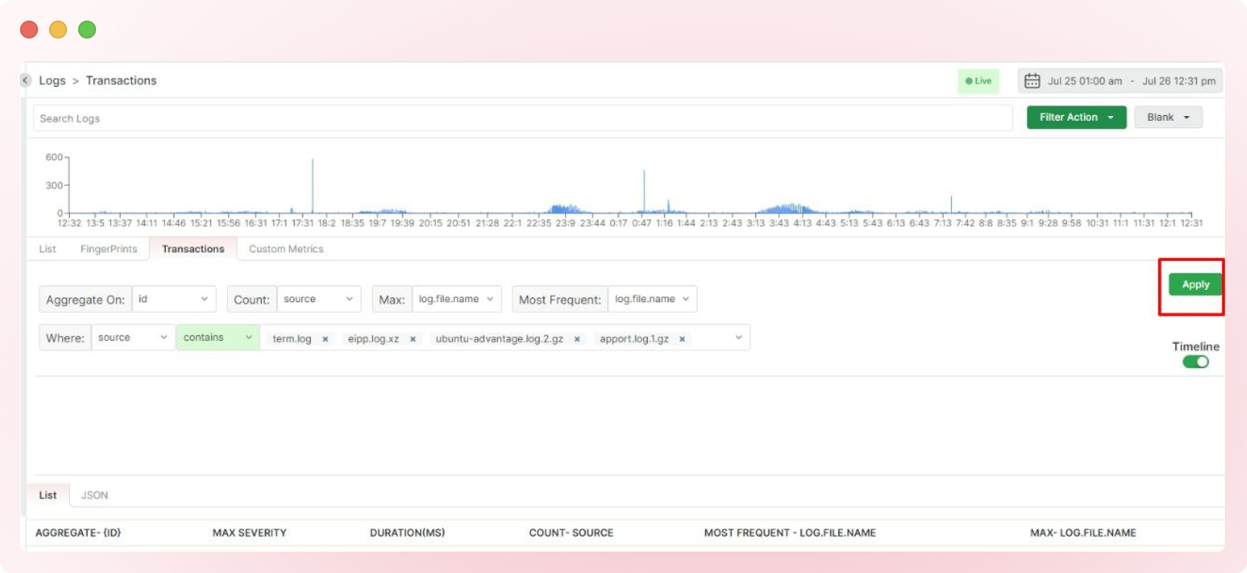 Visualize Log Transaction queries