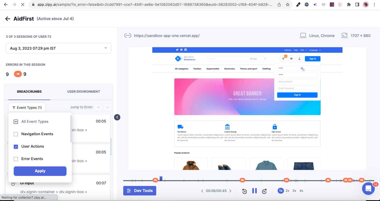 Zipy, a digital experience recording tool.