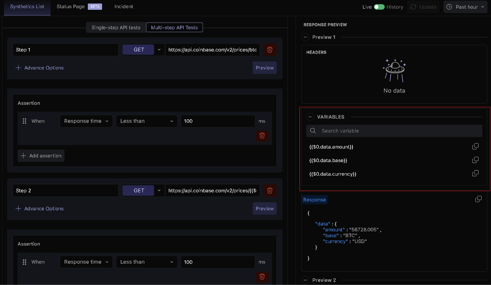 Monitor multi-step API