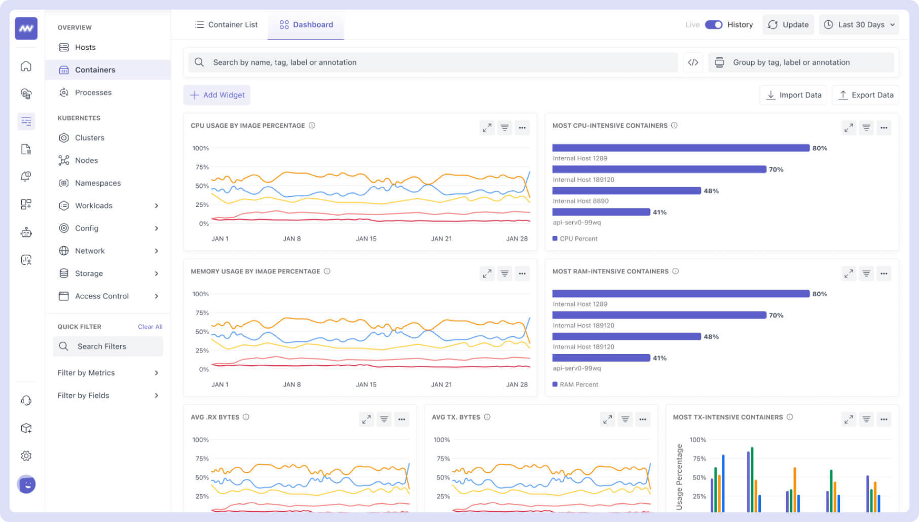 Container monitoring dashboard middleware