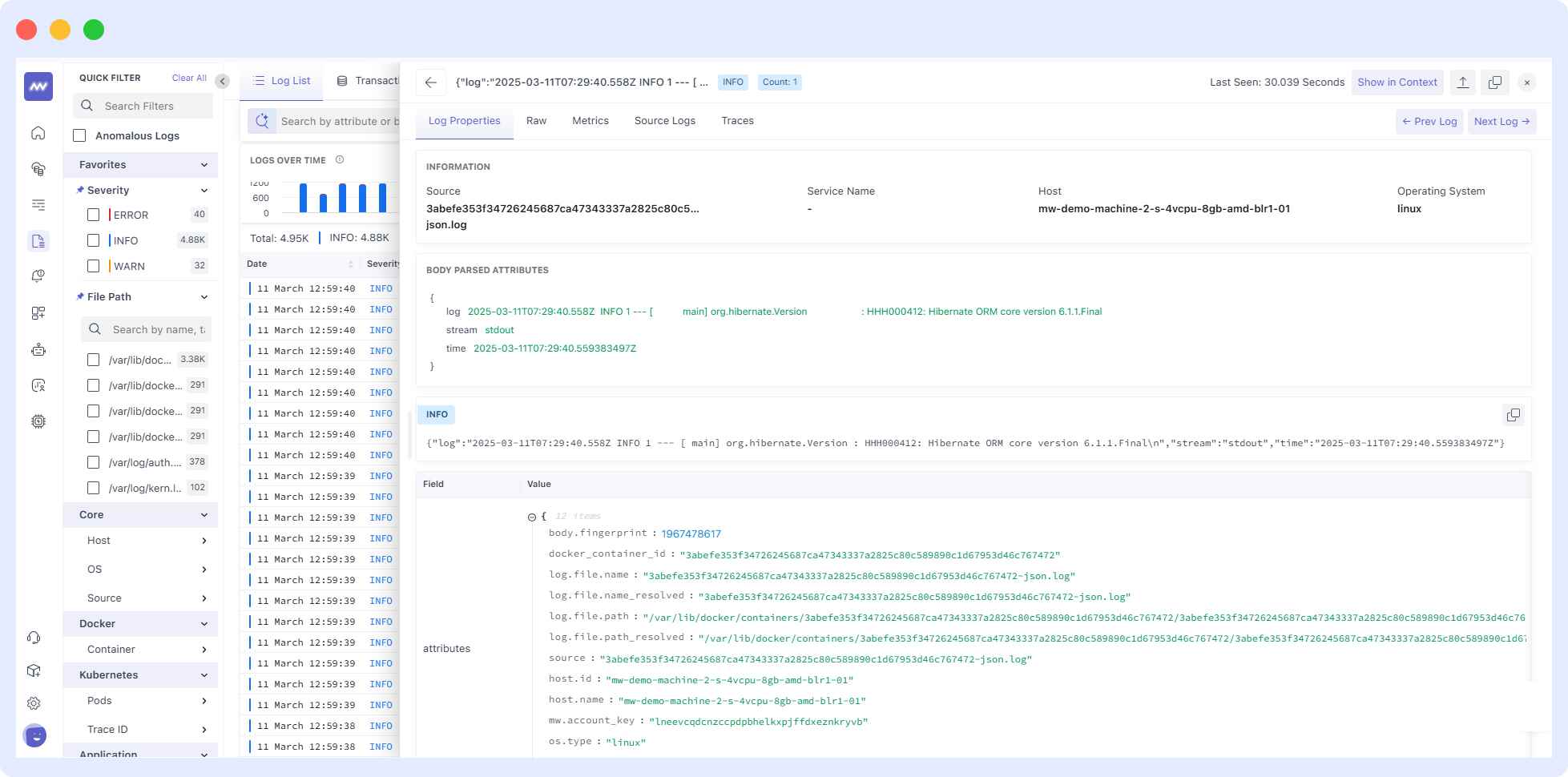 OpenTelemetry logs into middleware observability platform