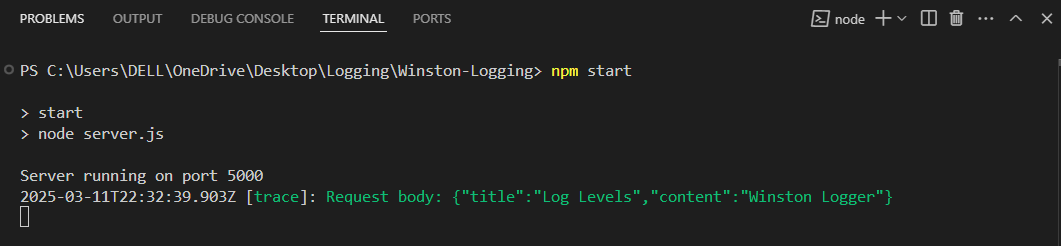 Trace log output in a logging dashboard showing detailed logs categorized by severity.