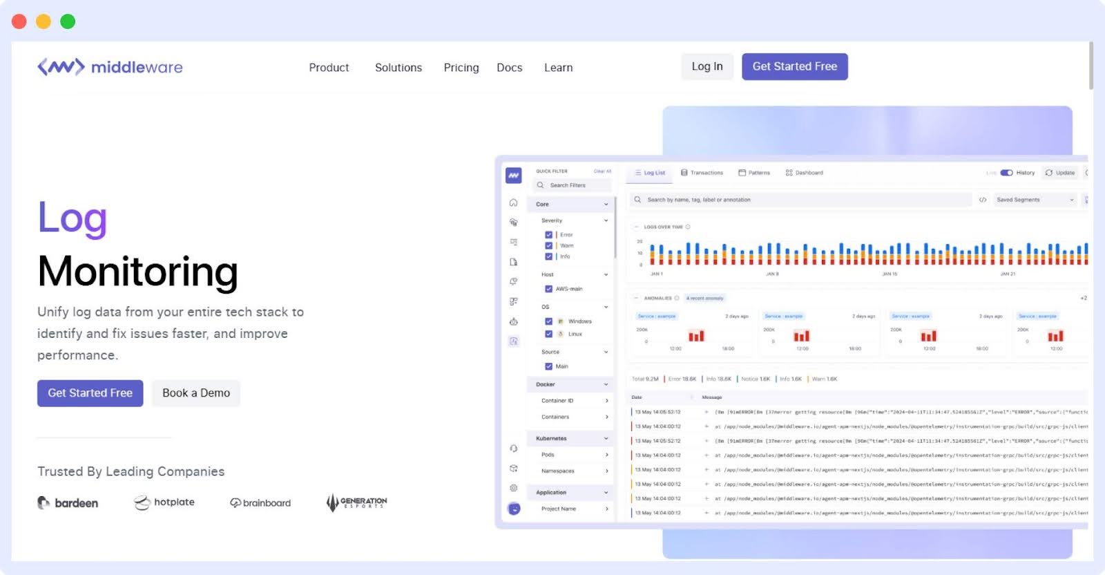 log monitoring with middleware for devops automation