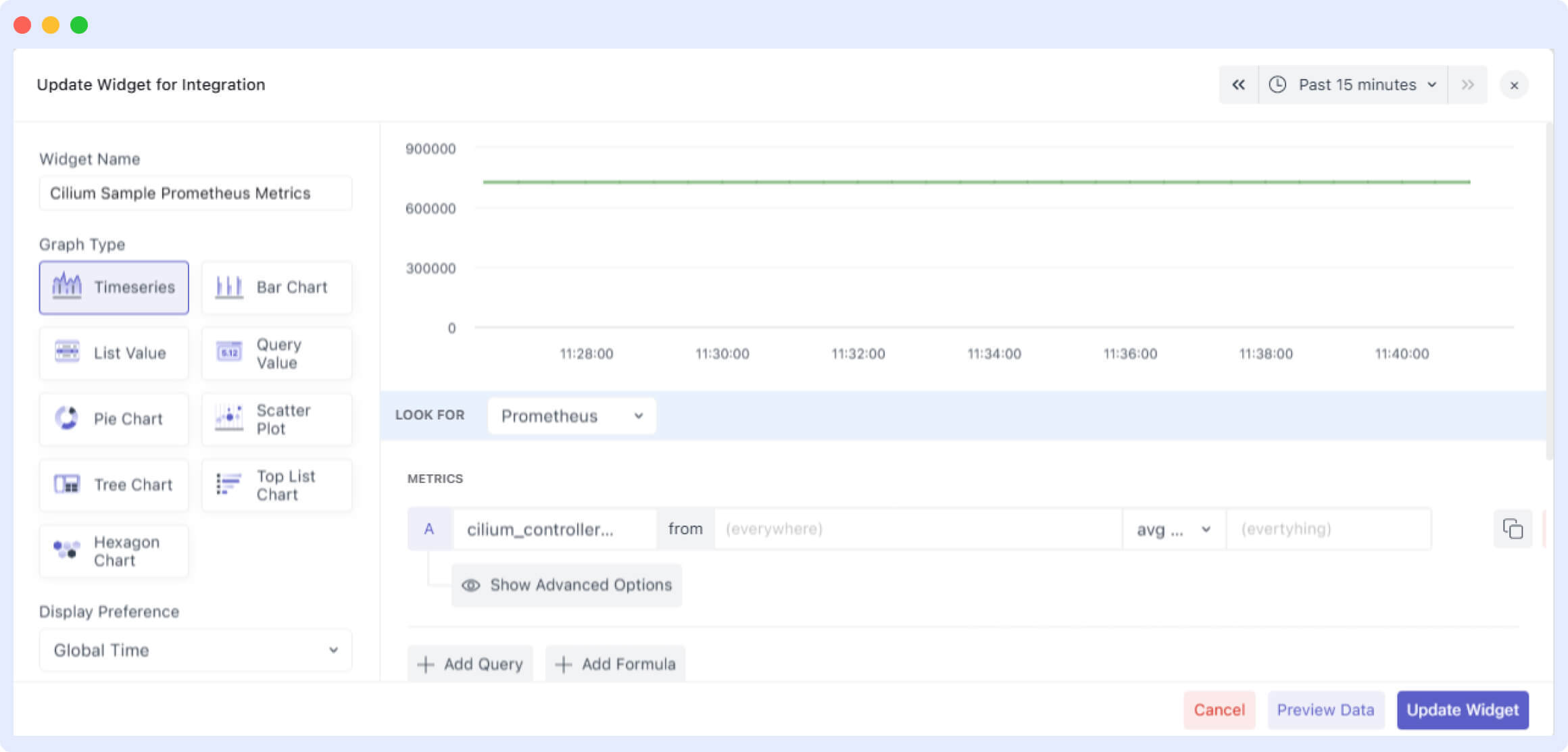 update widget for prometheus integration
