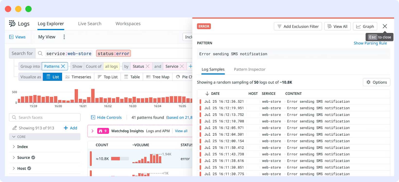 Datadog log management