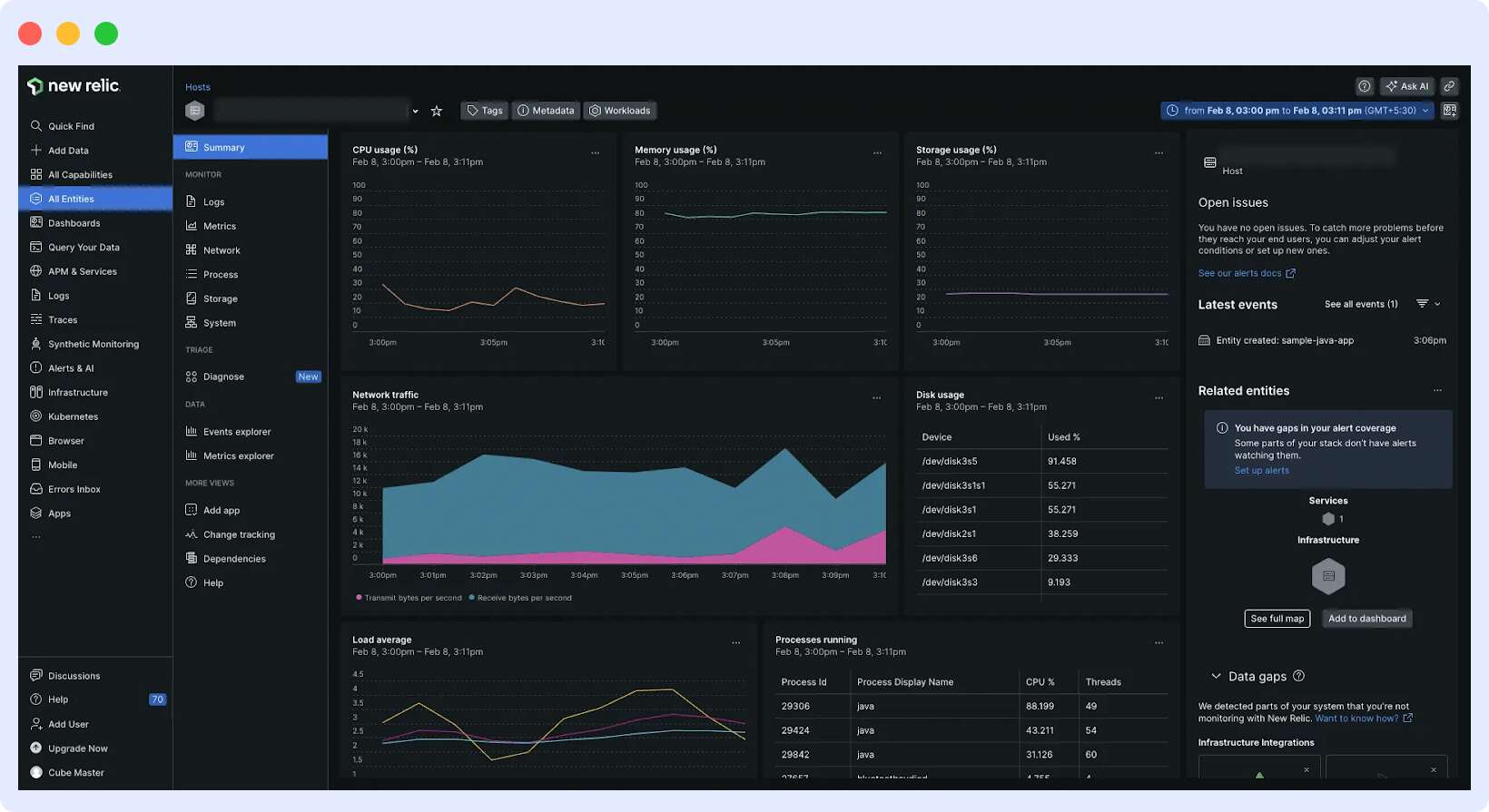 New Relic Dashboard for Host Monitoring