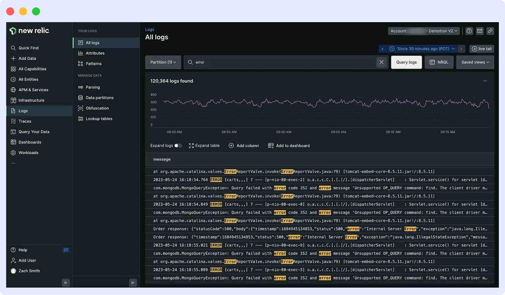New relic log management