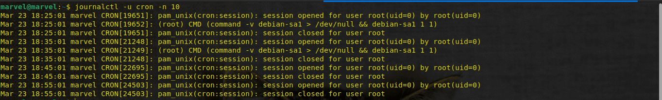 display logs only for the cron service in systemctl logs
