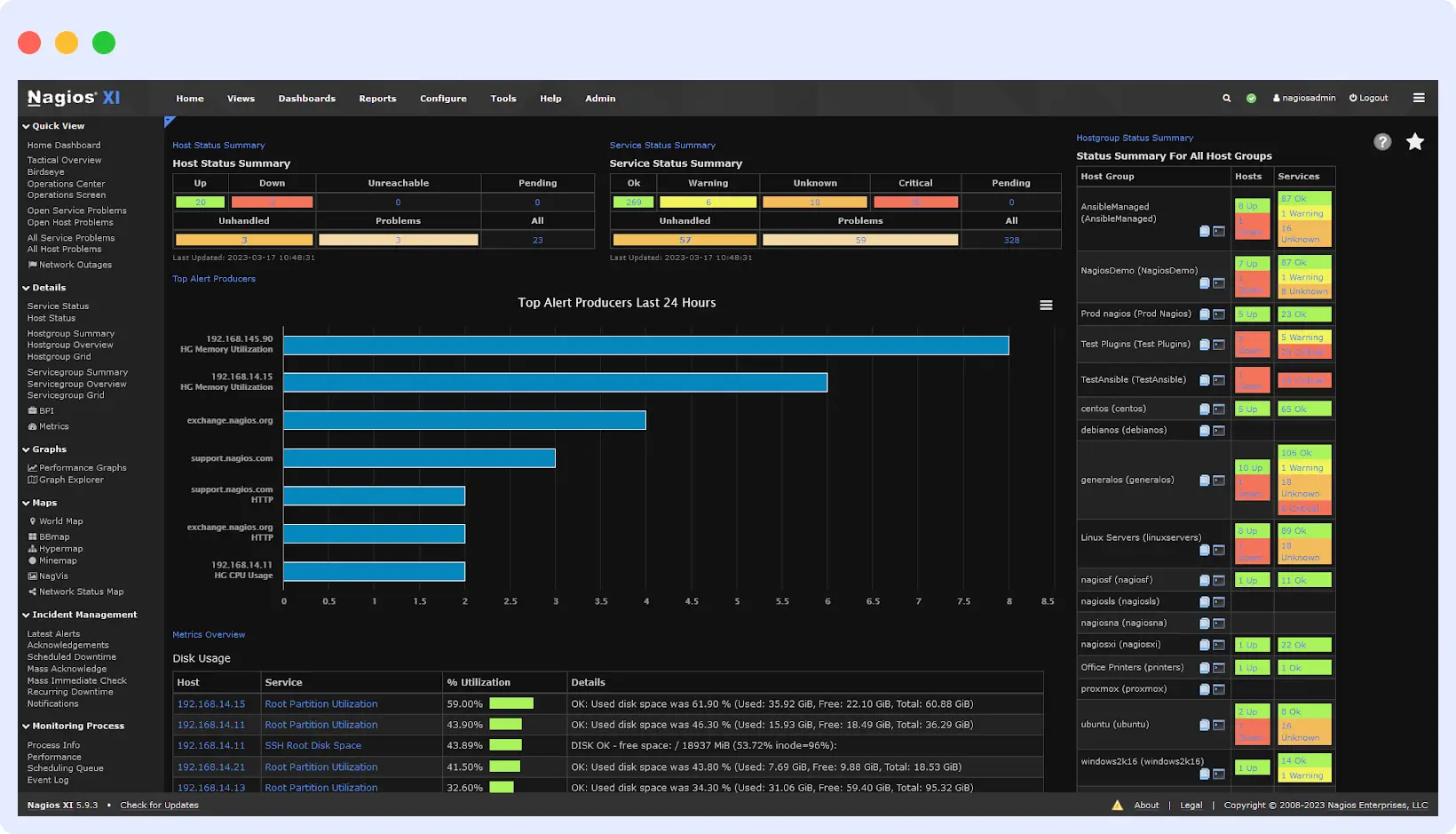 Nagios open source infrastructure monitoring tool