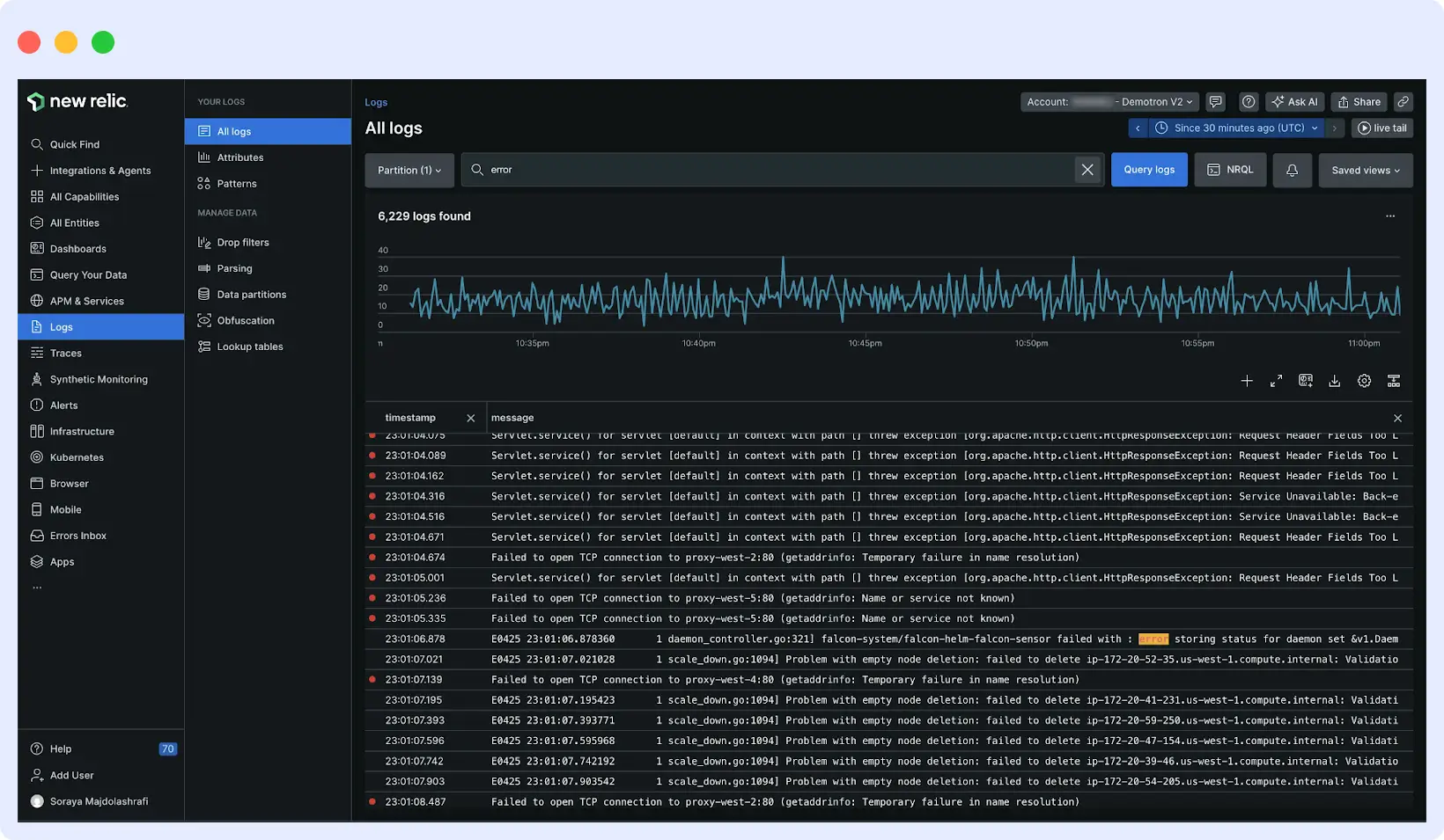 Log Management in Newrelic