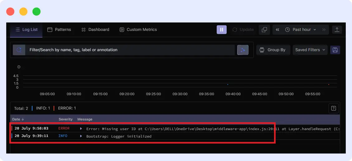 Middleware instantly detects this exception with complete erors in Nodejs app