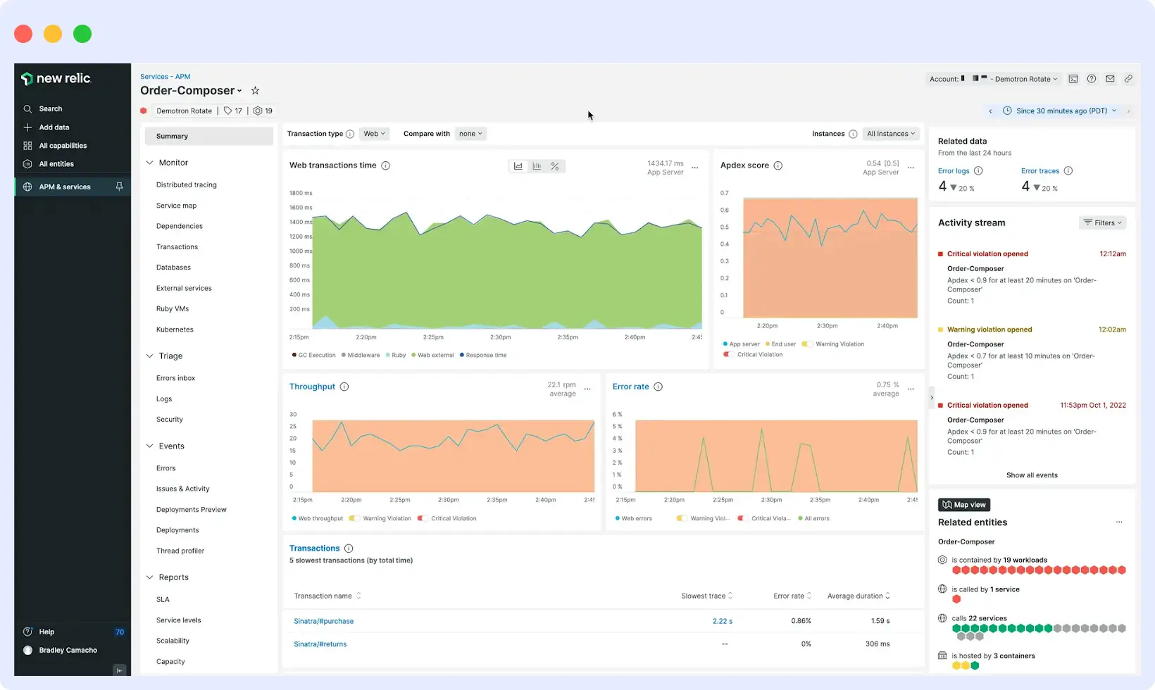 monitor application performance in newrelic