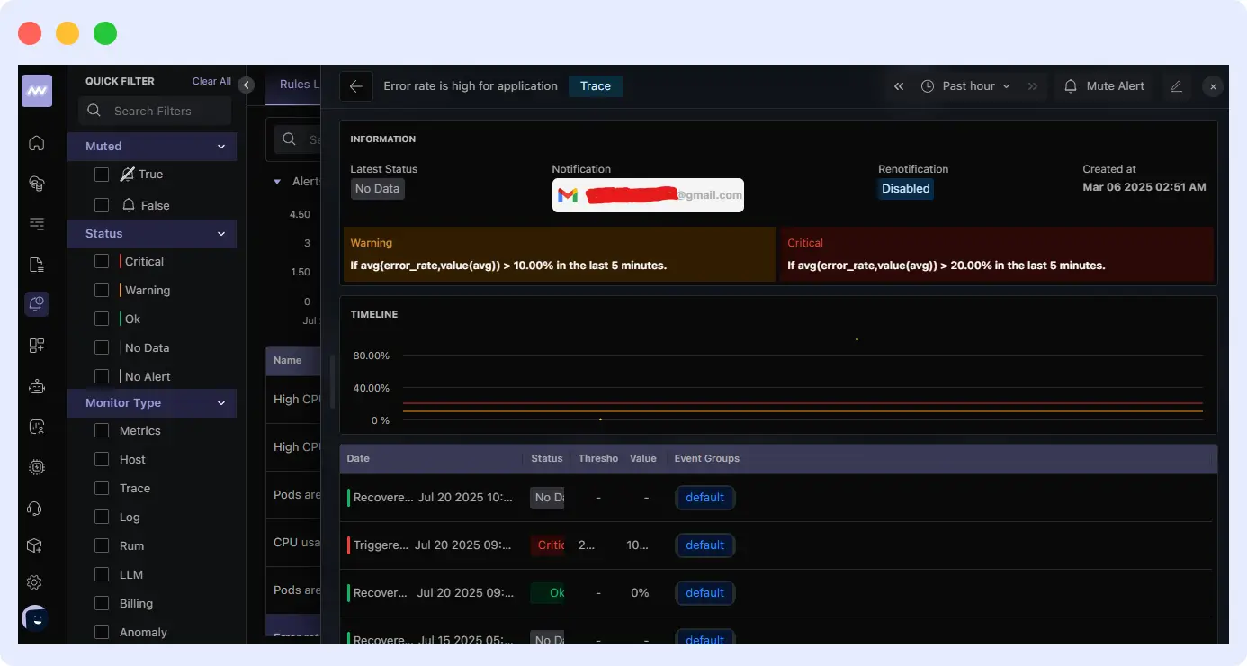Automatic Alerts for Python errors in Middleware
