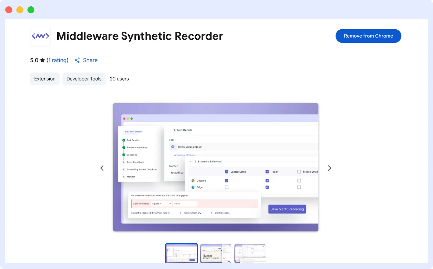 Installing the Middleware Test Recorder Extension