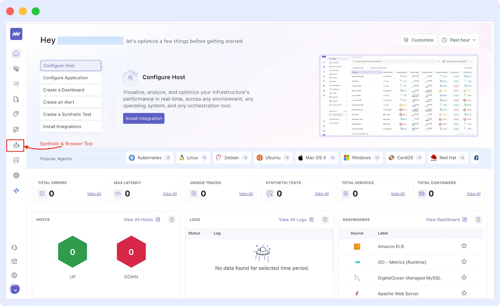 Synthetic & Browser Test in Middleware dashboard