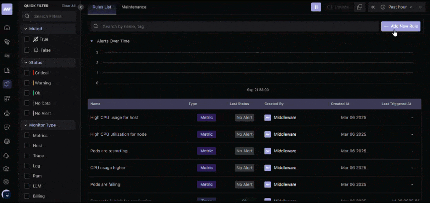 Setting up API response time alerts in Middleware APM