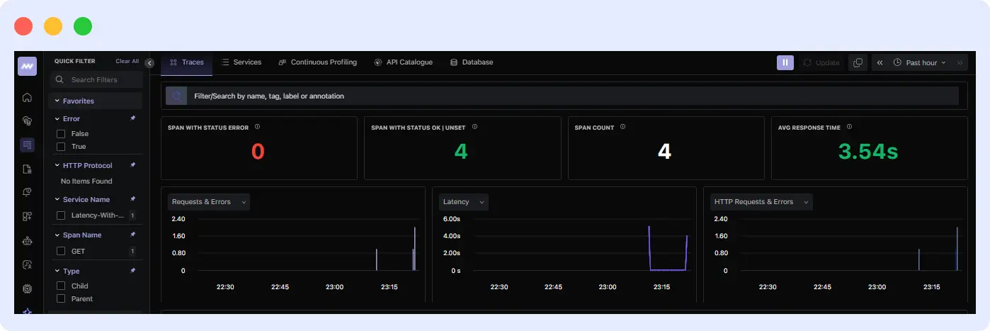 Middleware APM dashboard showing API metrics