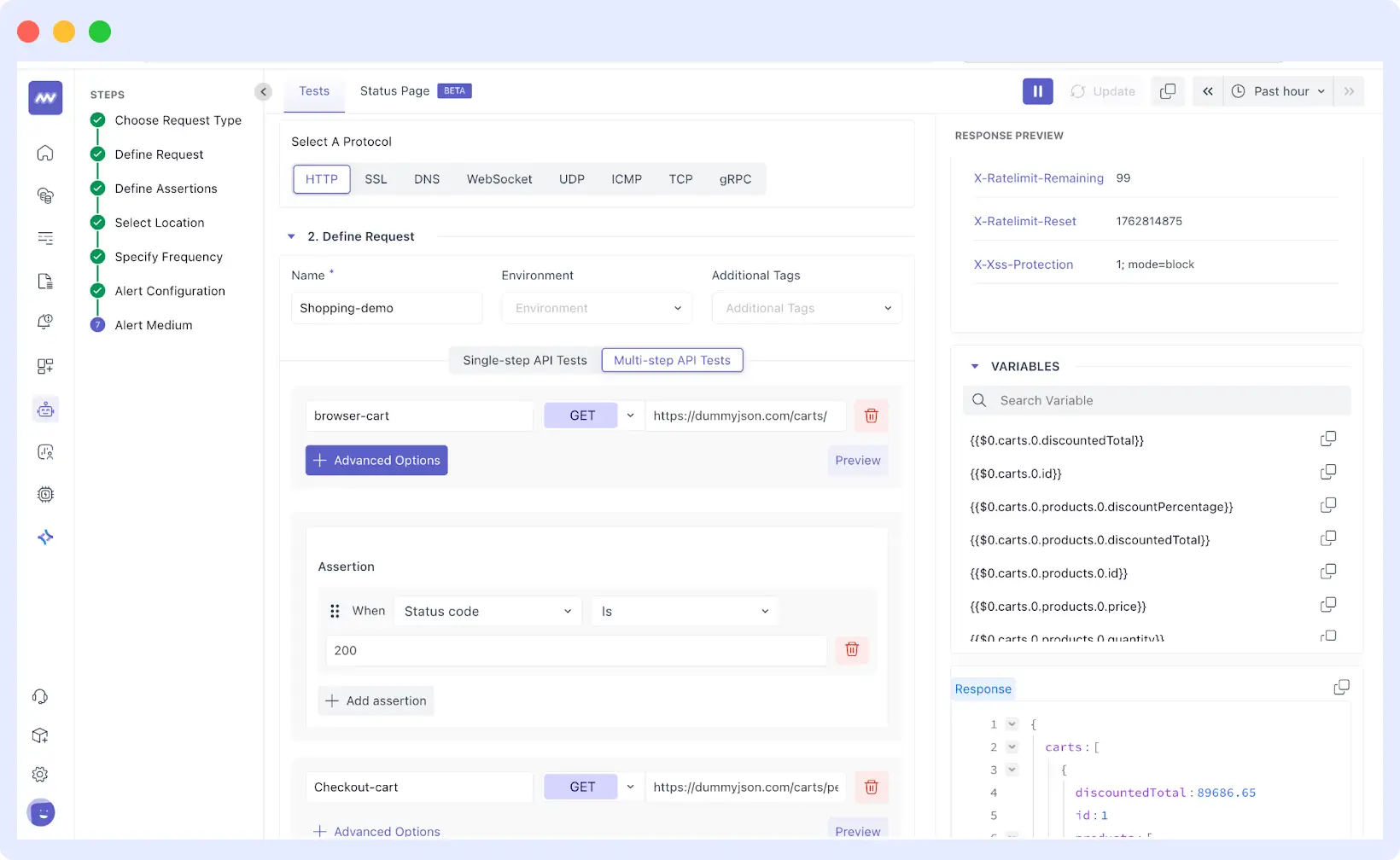 Multistep synthetic monitoring in Middleware simulating end-to-end mobile app workflows with chained API calls and assertions