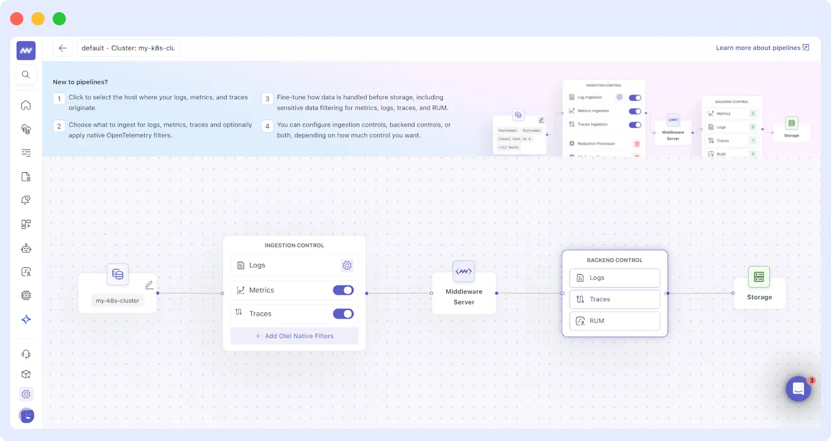 Backend Control in observability pipeline