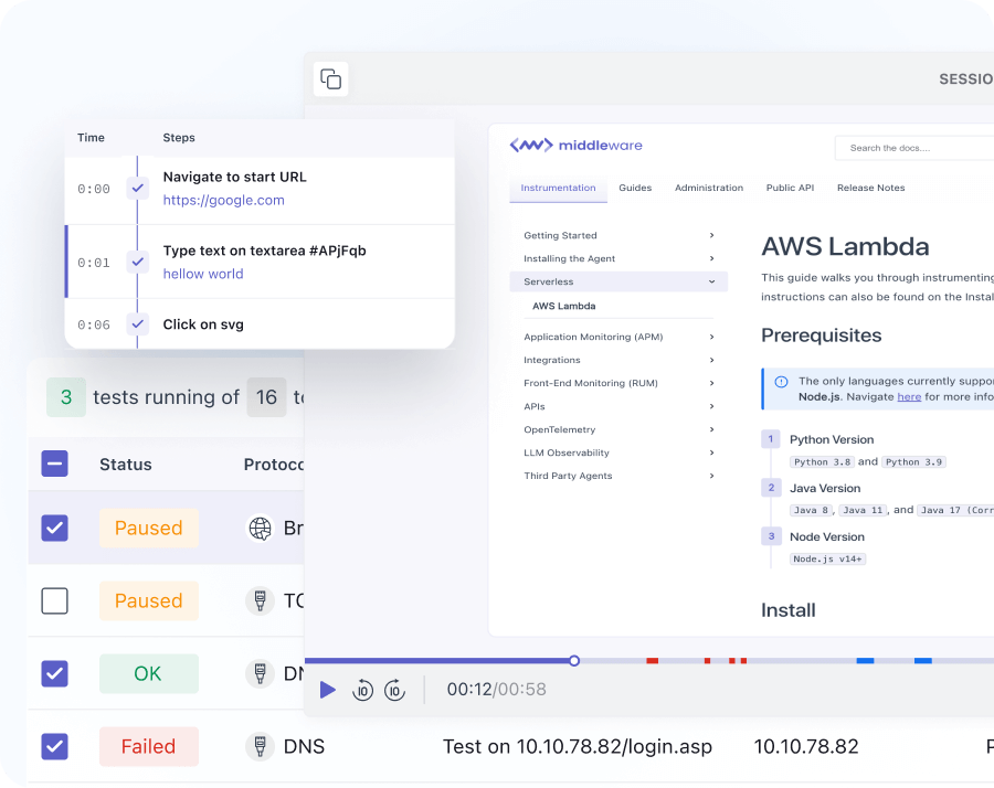 Session recordings in browser testing