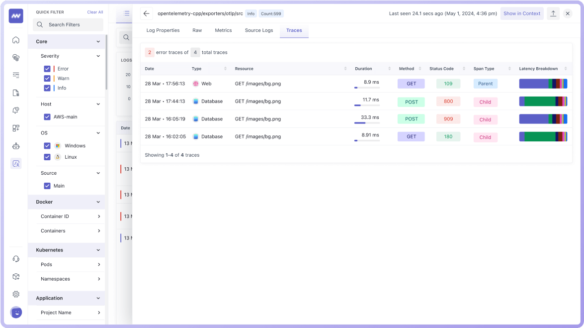 Log, Metrics, and Traces Correlation