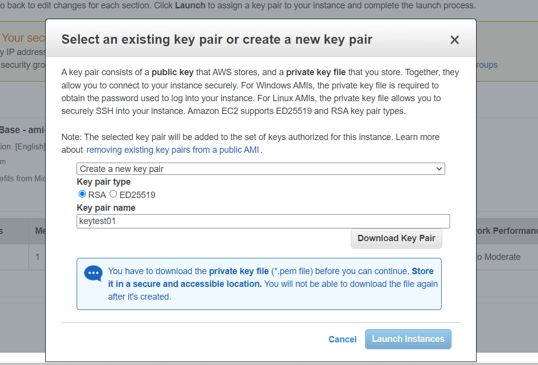 Create a new key pair
