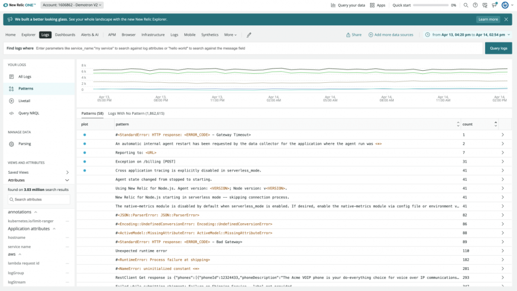 new relic's log monitoring platform