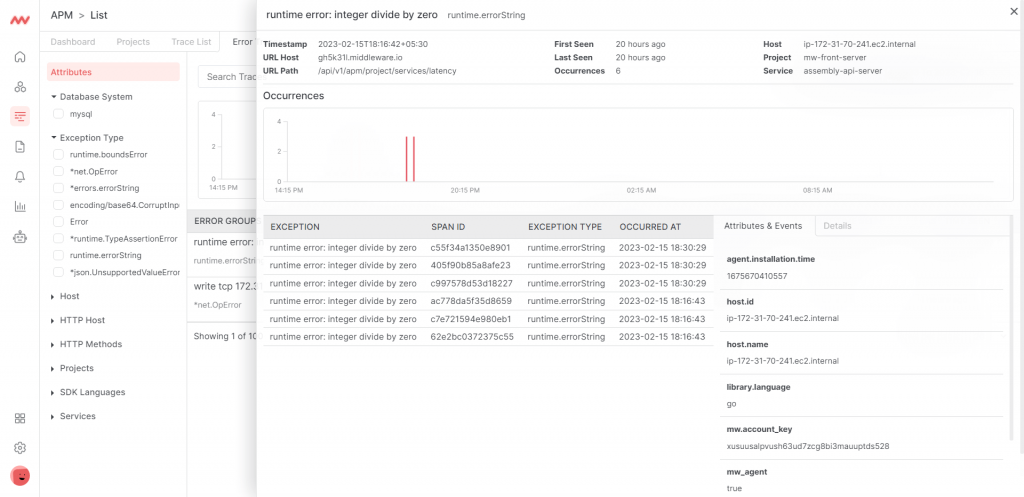 Error traces, extended view