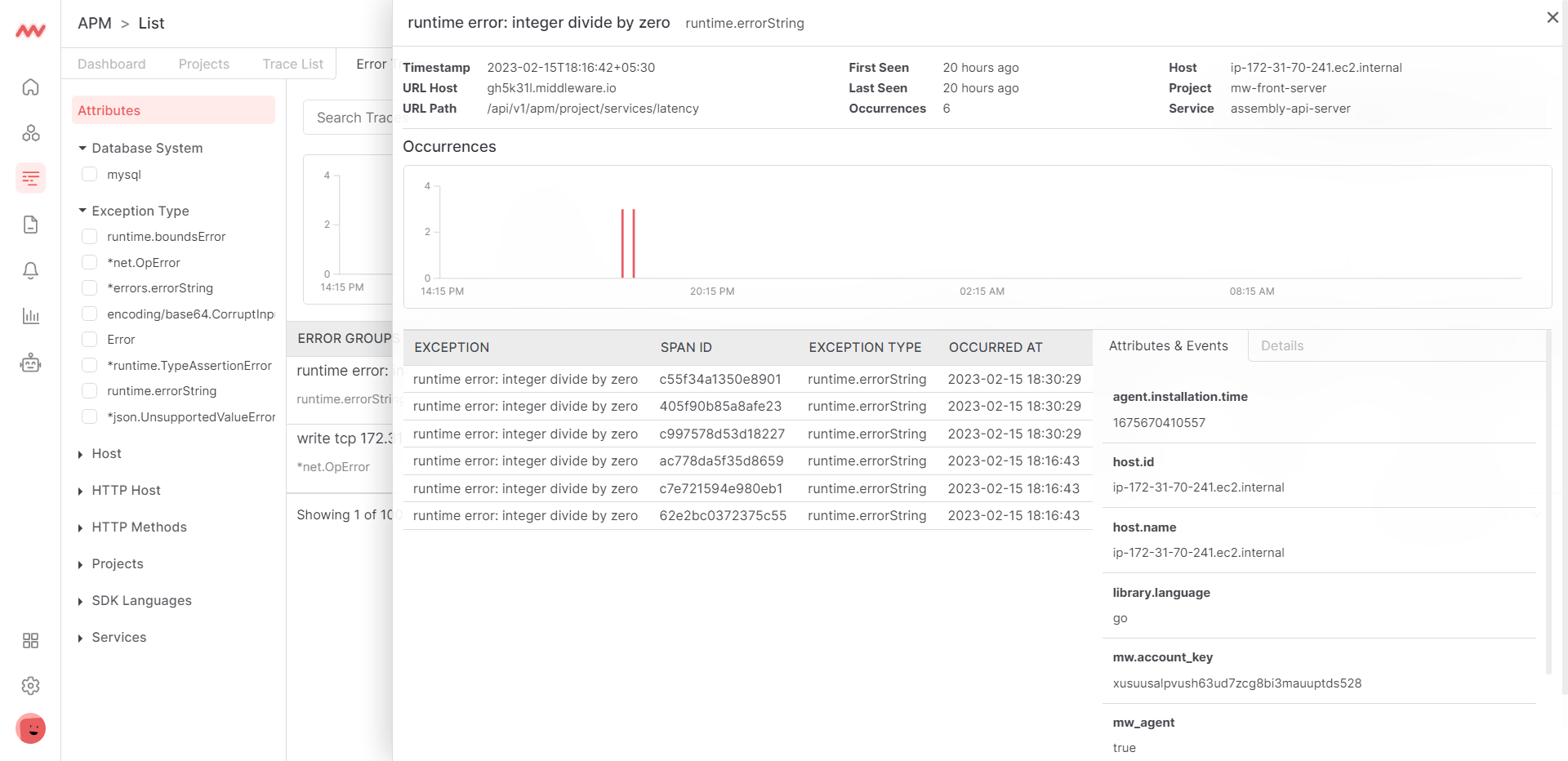 Error traces, extended view