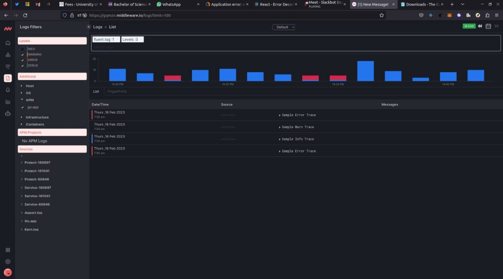 Traces view in Golang monitoring, Middleware