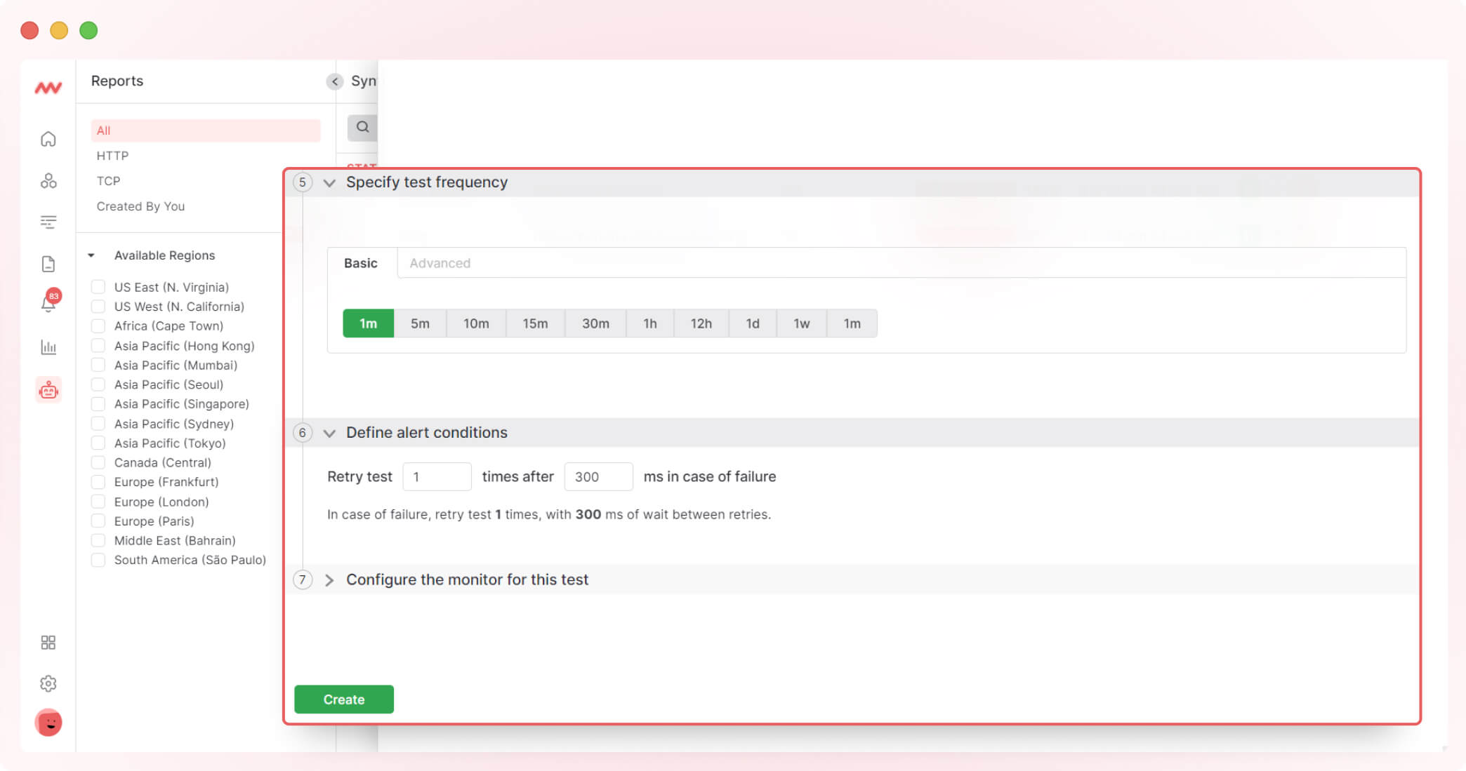 Specify Test frequency