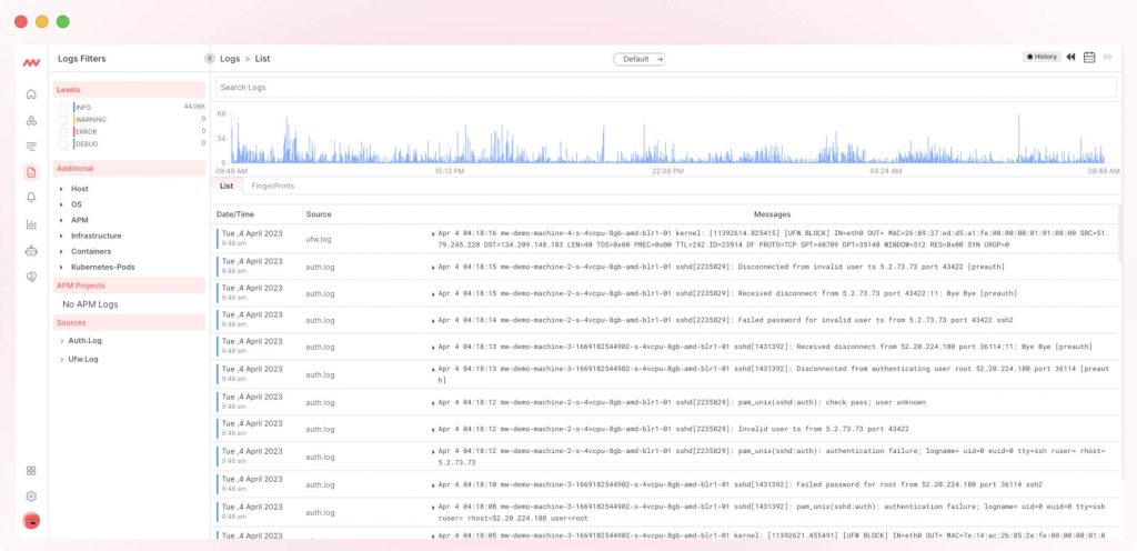 logs screen dashboard