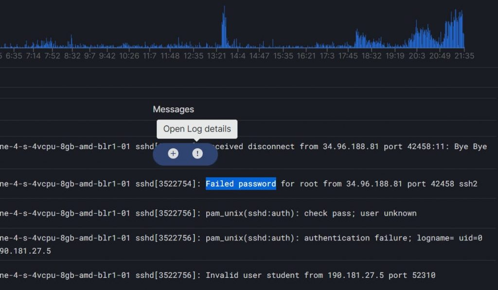 Open log details of any error message