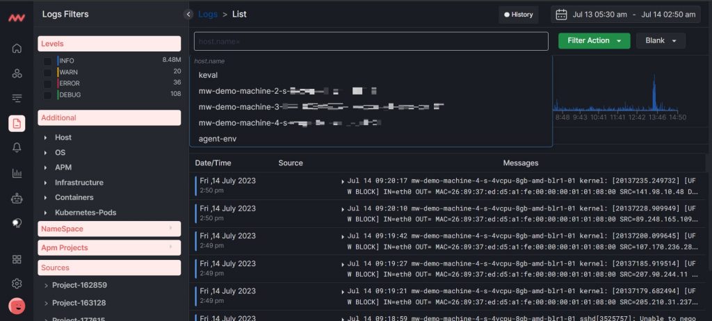 Filter logs by hostname.