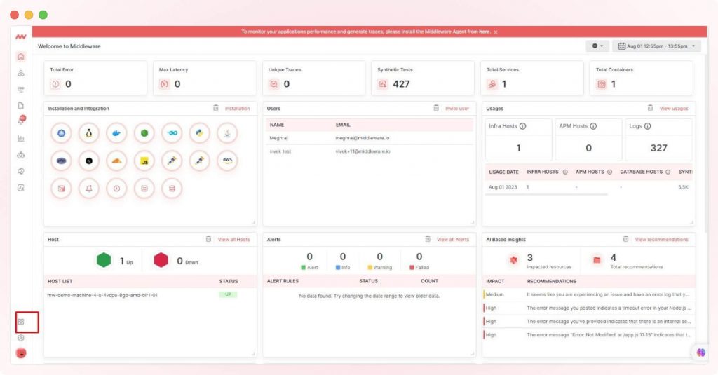 All in one dashboard in Middleware
