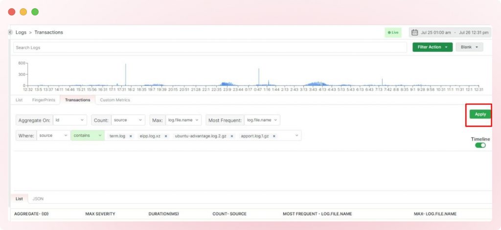 Visualize Log Transaction queries