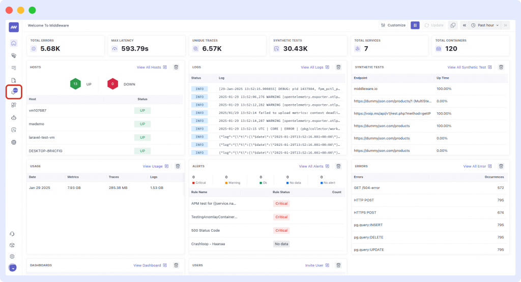 Middleware Logs integrated with python logging