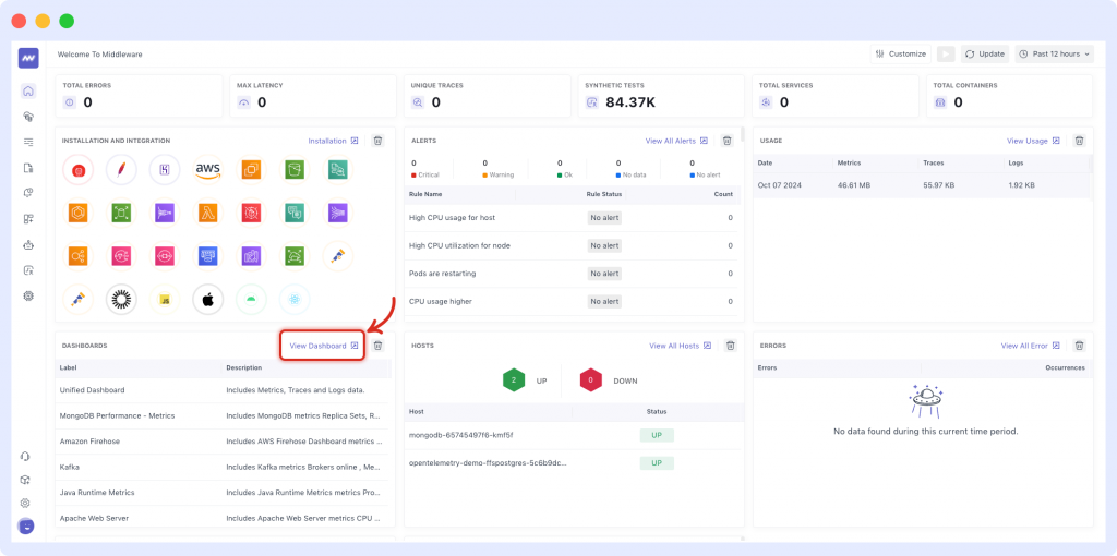 Navigating to view custom dashboard