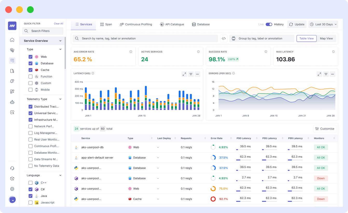 Middleware API monitoring tool dashboard
