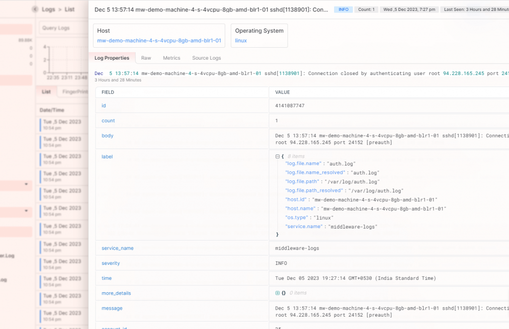 Log monitoring in Middleware