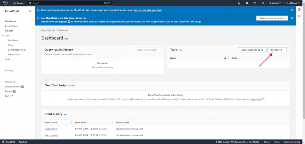 CloudTrail dashboard