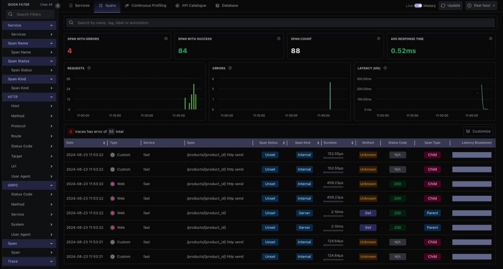 Middleware’s APM Spans of Requests