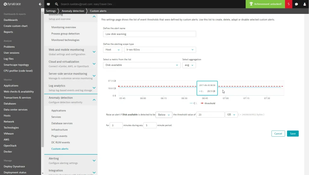 Dynatrace: Default Polling of 1 Minute