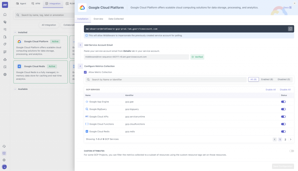 Implementing Middleware for GCP monitoring services